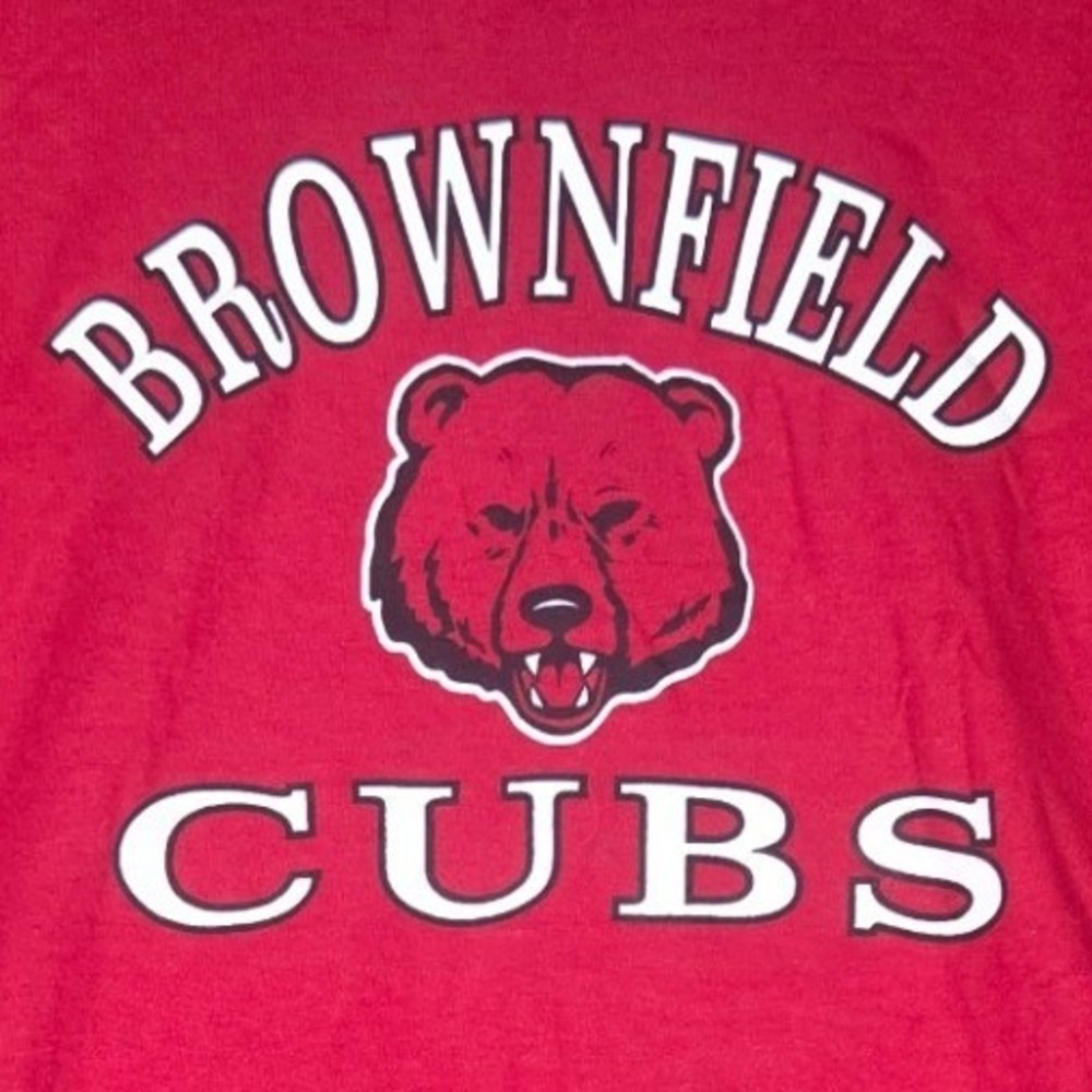 Jerzees T-Shirt Mens Large Red Brownfield Cubs Mascot Heavyweight Cotton